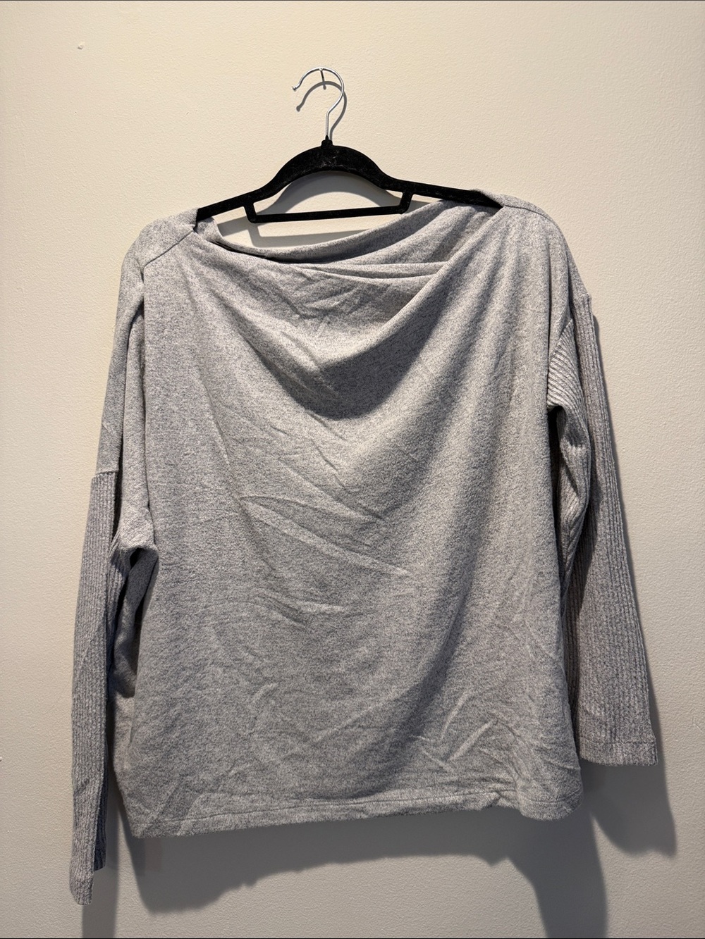 LOFT Light Gray Boatneck/ off shoulder A- symmetrical Long Sleeve Top